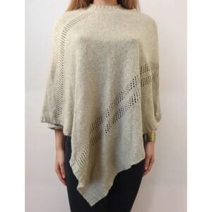 G.H. Bass & CO Beige Wool Blend Pointelle Poncho / Wrap / Shawl, Women's L 0067